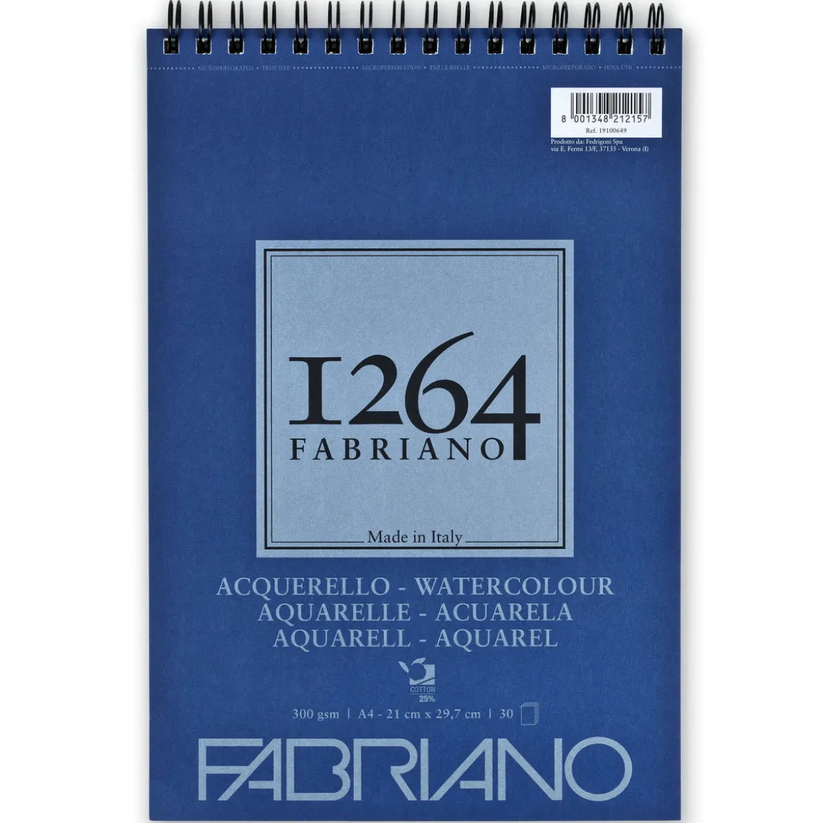 Fabriano akvarellblock F-1264 A4 (210×297 mm), 30 ark, 300 grams ytvikt.