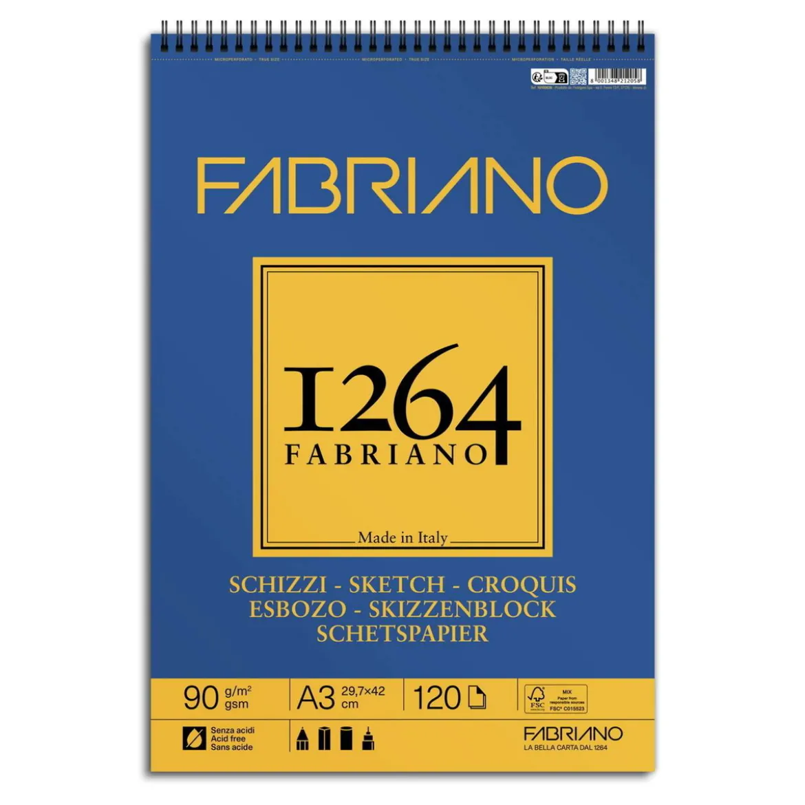 Fabriano spiralbundet skissblock F-1264 A3 (297×420 mm), 120 ark, 90 g/m²