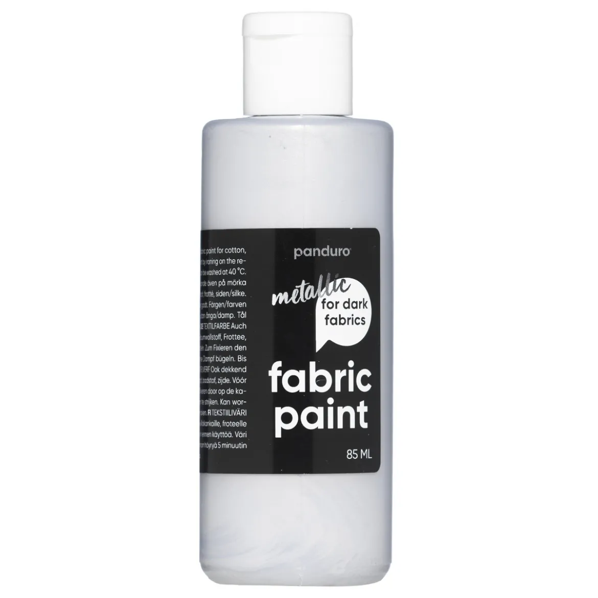 Fabric Paint 85 ml – silvermetallic, täckande textilfärg för mörkt tyg