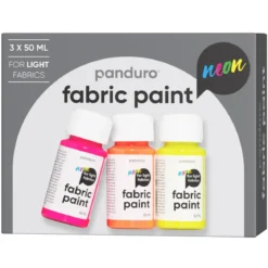 Fabric Paint set 3×50 ml, neonfärgade textilfärger för ljust tyg – syns i UV-ljus!
