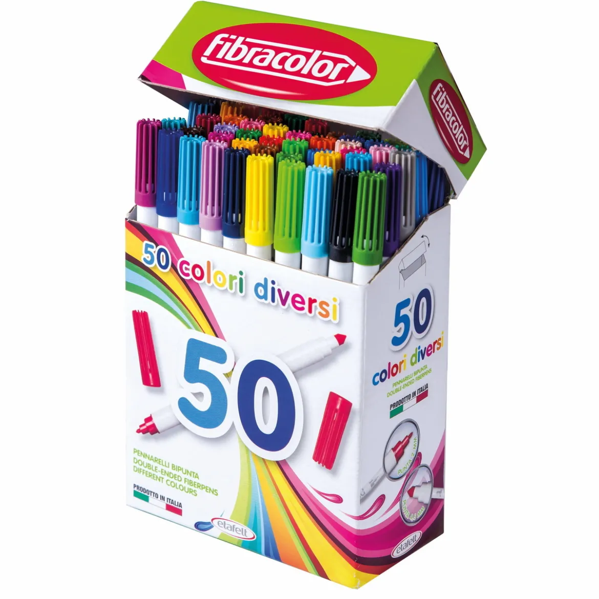 Fibracolor tuschpennor 50-pack, 50 dubbelspets-pennor i 50 olika färger