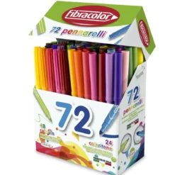 Fibracolor tuschpennor 72-pack, 2×24 vanliga tuschpennor + 24 med tjock spets. Totalt 24 olika färger.