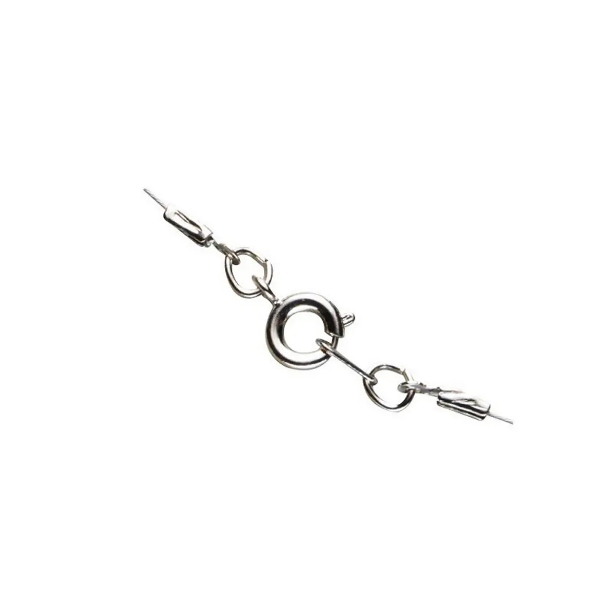 Fjäderlås med klämhylsor i var ände – Ø 5 mm. Silverfärgade, 10-pack.