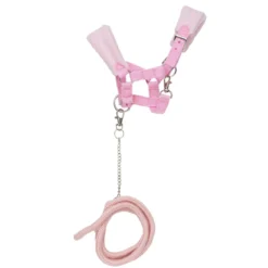 Fleecefodrad rosa grimma med matchande grimskaft till käpphäst & hobby horse