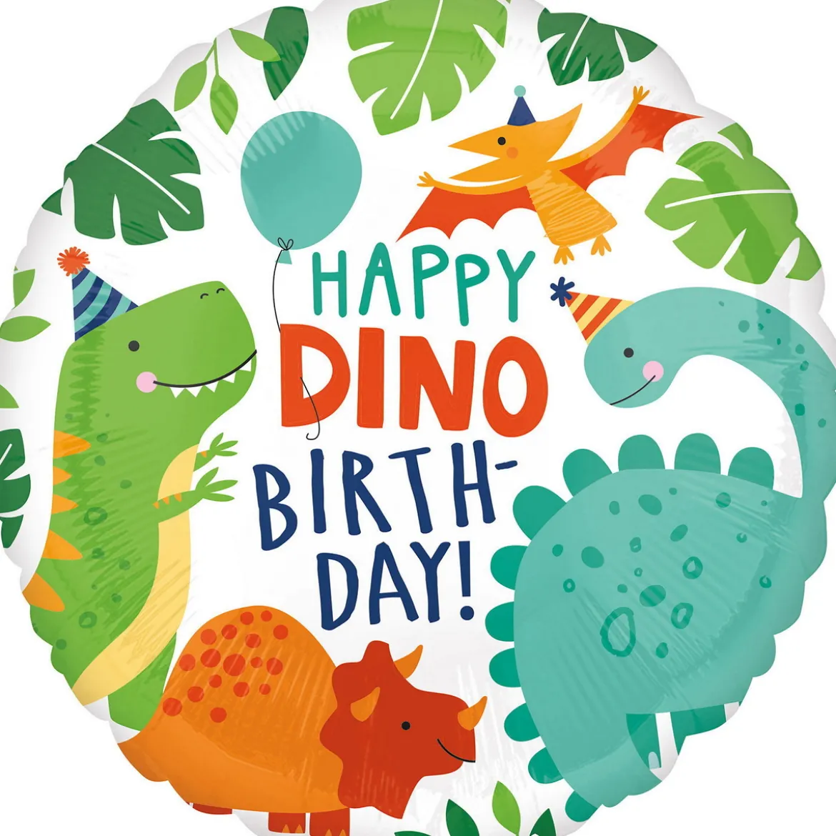 Folieballong Ø45 cm – dinosaurierna önskar Happy dino birthday!