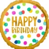Folieballong Ø45 cm – färgglada prickar med texten Happy birthday