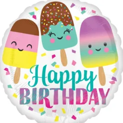 Folieballong Ø45 cm – glassar med texten Happy birthday