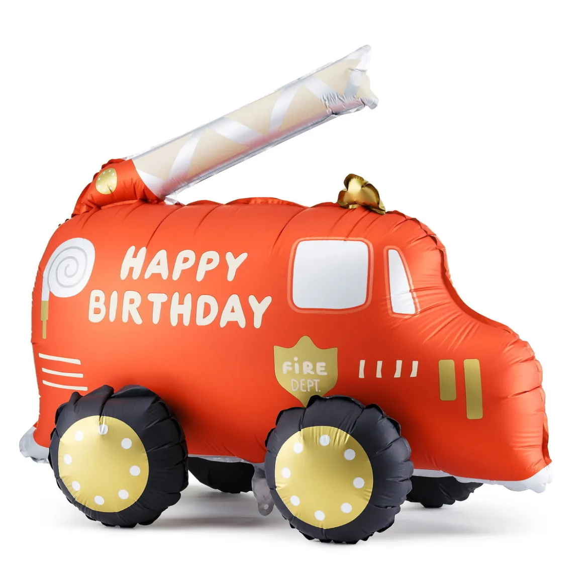 Folieballong stående brandbil, 67×53 cm – med texten "happy birthday"
