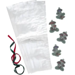 Folierade presentpåsar kit 6 st. 13×48×9 cm, 6 svamp-tags och 2×2 m satinband