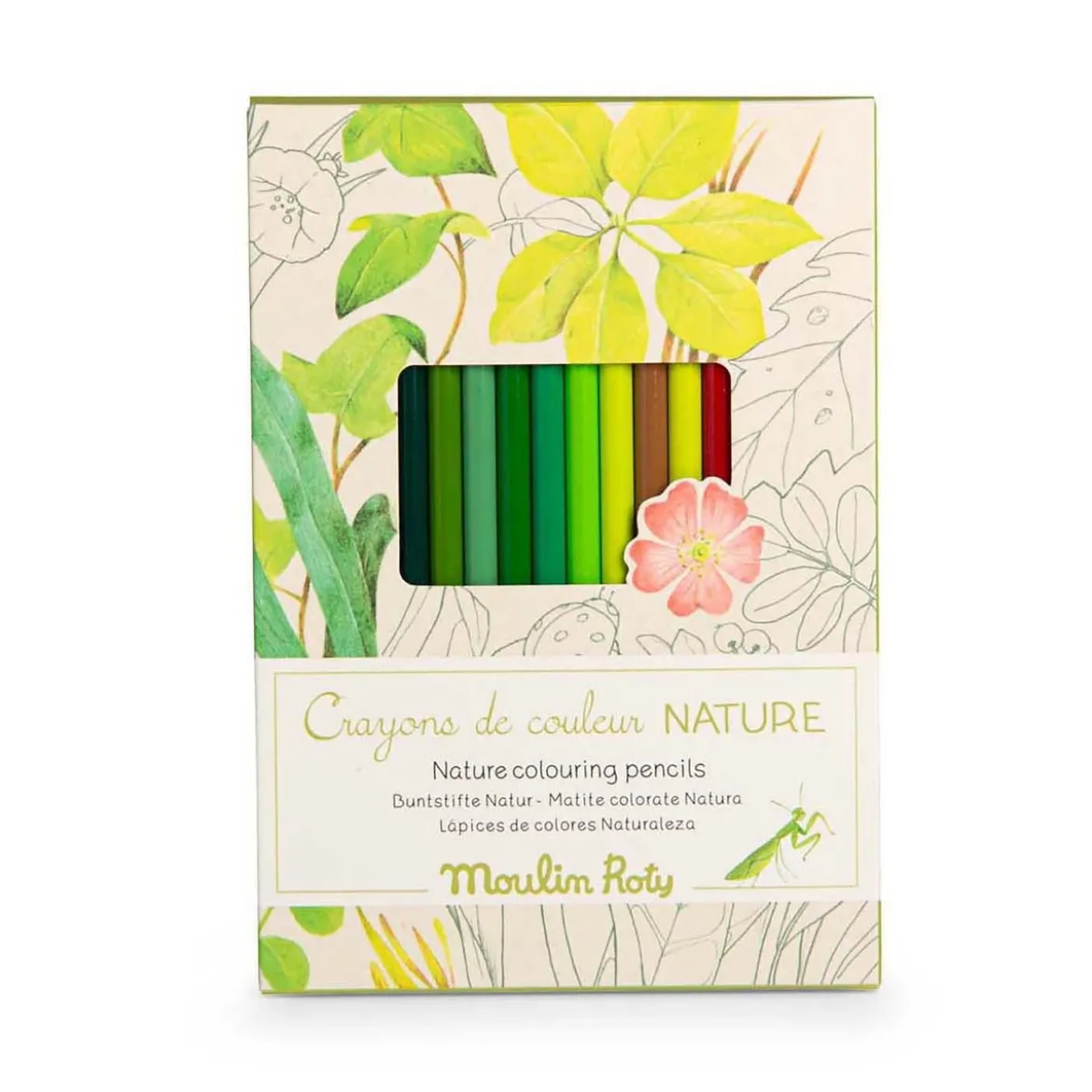 Färgpennor 12-pack med naturtema + 3 färgläggningskort