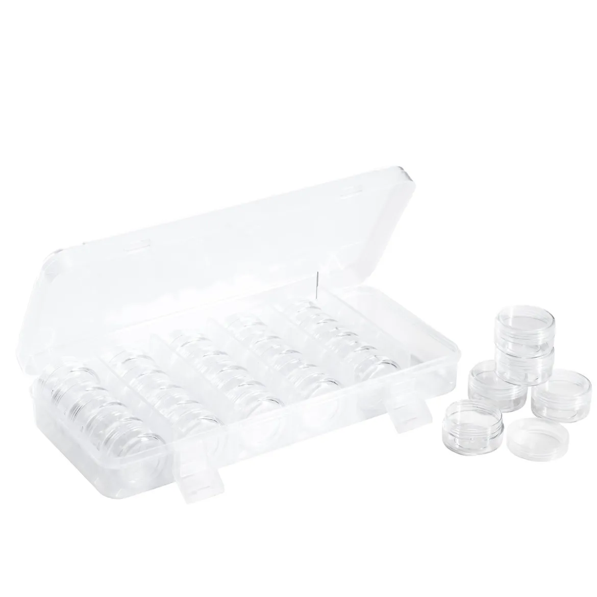Förvaringsbox med 30 stycken cirkelformade burkar – 2,8 cm höga och 4 cm i diameter