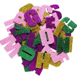 Funky Foam Bokstäver med glitter, 100 bitar självhäftande dekorgummi, A–Z, längd 32 mm