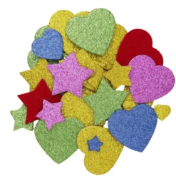 Funky Foam självhäftande dekorgummi glittriga stjärnor & hjärtan, 200 st.