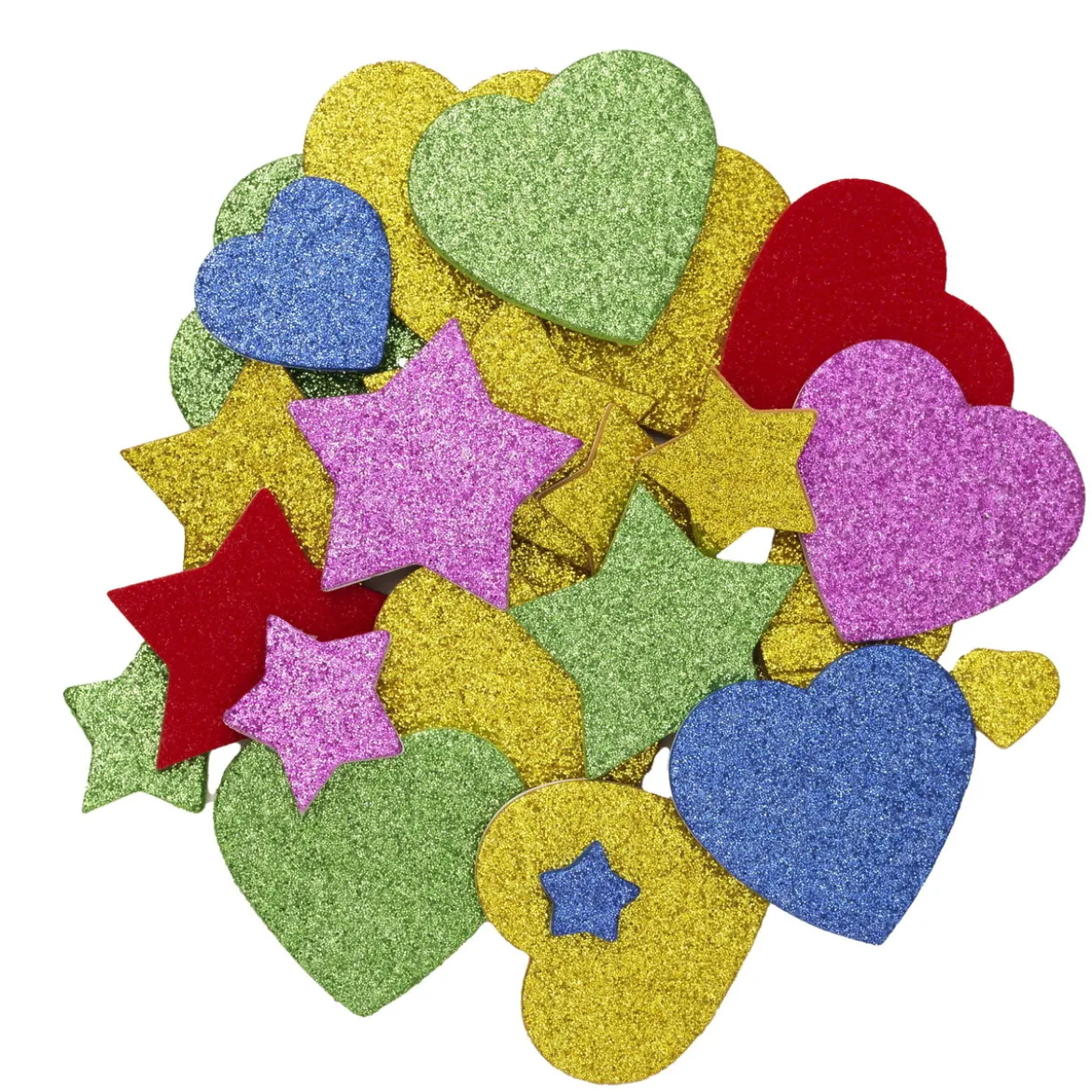 Funky Foam självhäftande dekorgummi glittriga stjärnor & hjärtan, 200 st.