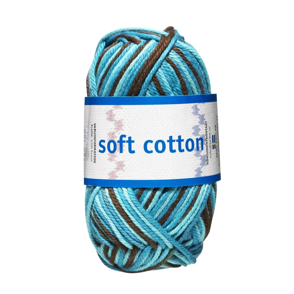 Garn Järbo Soft Cotton 50g multi turkos – 8880 Turquooise/brown print