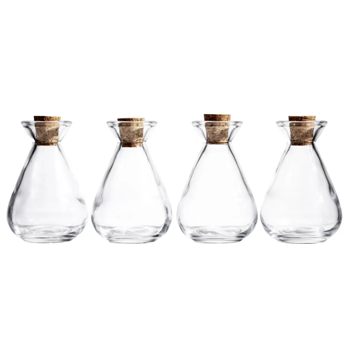 Glasflaskor med kork 4-pack, höjd 10,5 cm, Ø7 cm, rymmer 150 ml