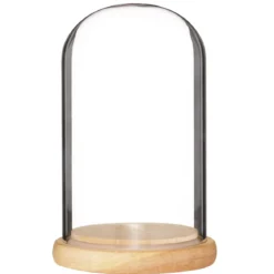 Glaskupa med träbotten, kupan är Ø9 cm och 15,5 cm hög