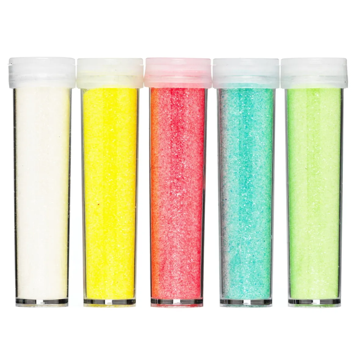 Glitter tillverkat av mer än 90% cellulosa, 5-pack à 7 gram i iriserande pastellfärger