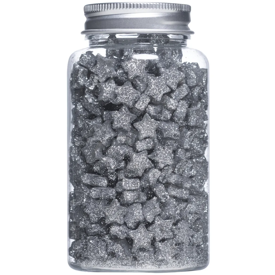 100 gram silvriga glitterstjärnor – 1×0,5 cm
