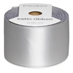 Grått satinband – 40 mm brett och 8 meter långt