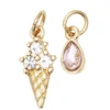 2 guldfärgade hängen charms med strass, glass 8×15,5 mm, droppe 5×7,5 mm