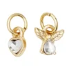 2 guldfärgade hängen charms med strass, ängel 7,5×6 mm, hjärta Ø4,8 mm