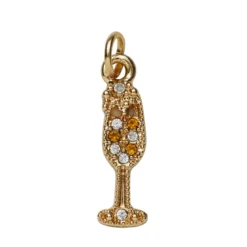 Guldfärgat hänge charm champagneglas med strass 5×15 mm