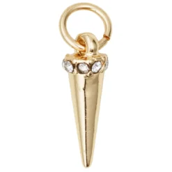 Guldfärgat hänge charm i form av en kon / spik med en strass, längd 15 mm, Ø5 mm