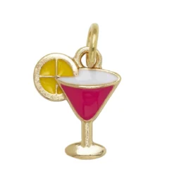 Guldfärgat hänge charm rosa drinkglas med citron 13×20×3 mm