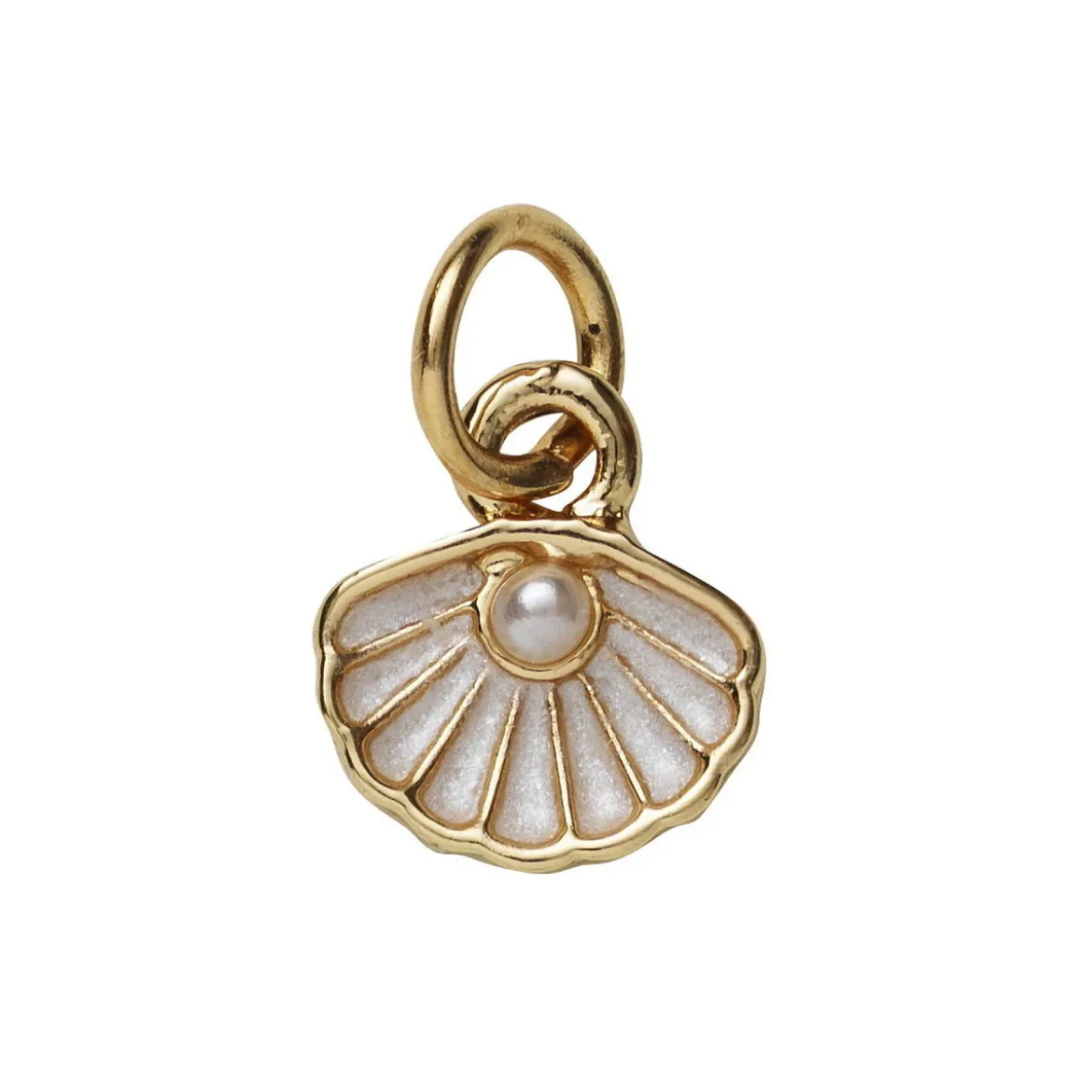 Guldfärgat hänge charm snäcka med vita detaljer 8×6 mm