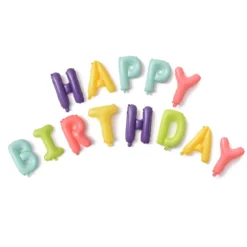 Happy Birthday folieballonger, pastellfärger – total bredd ca 270 cm