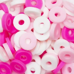 Heishi-pärlor i rör – härlig mix med vita, rosa & cerise heishis, Ø6 mm