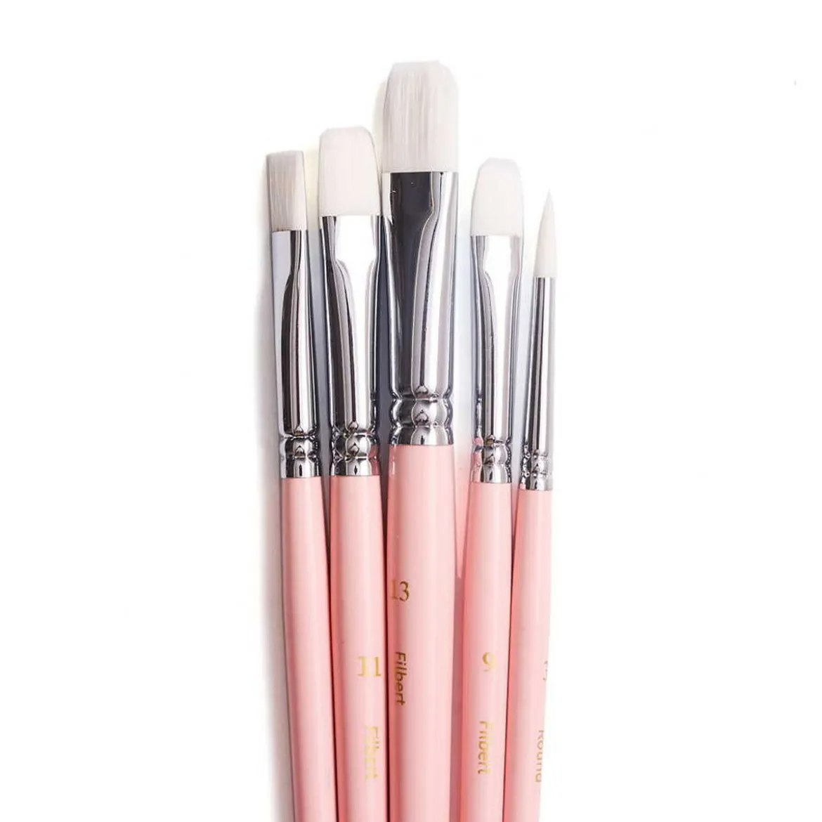 HIMI Gouache Brush 5-pack Pink Bird – 5 rosa penslar – 3 filbert, 1 rund och 1 flat
