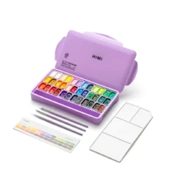 HIMI Gouache Twin Cup Kit, 36 jelly gouache-färger, 3 penslar och palett