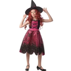 Häxklänning utklädnad halloween, strl. 122–134, för barn 7–9 år