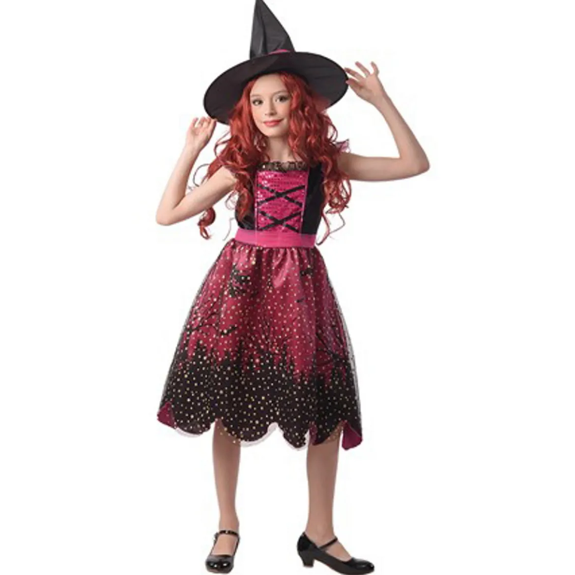 Häxklänning utklädnad halloween, strl. 122–134, för barn 7–9 år
