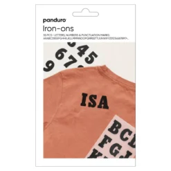 Iron-On svarta bokstäver och siffror, 35mm långa. A–Z och 0–9, !, ?, sammanlagt 55 tecken