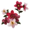 Iron-on tygmärke 2 blommor med glitterdetaljer, en stor (85×65 mm) och en liten