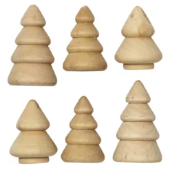 Julgranar av trä i 3 storlekar, 6-pack – 2 av varje storlek, höjd 45, 47, och 57 mm
