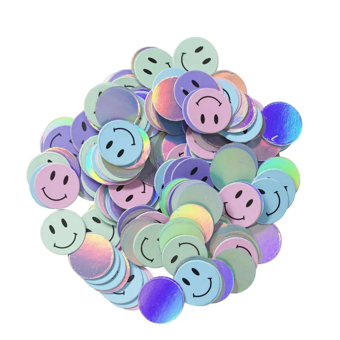 Konfetti iriserande smileys i färgmix Ø15 mm, 15 gram, 250 g/m² papper