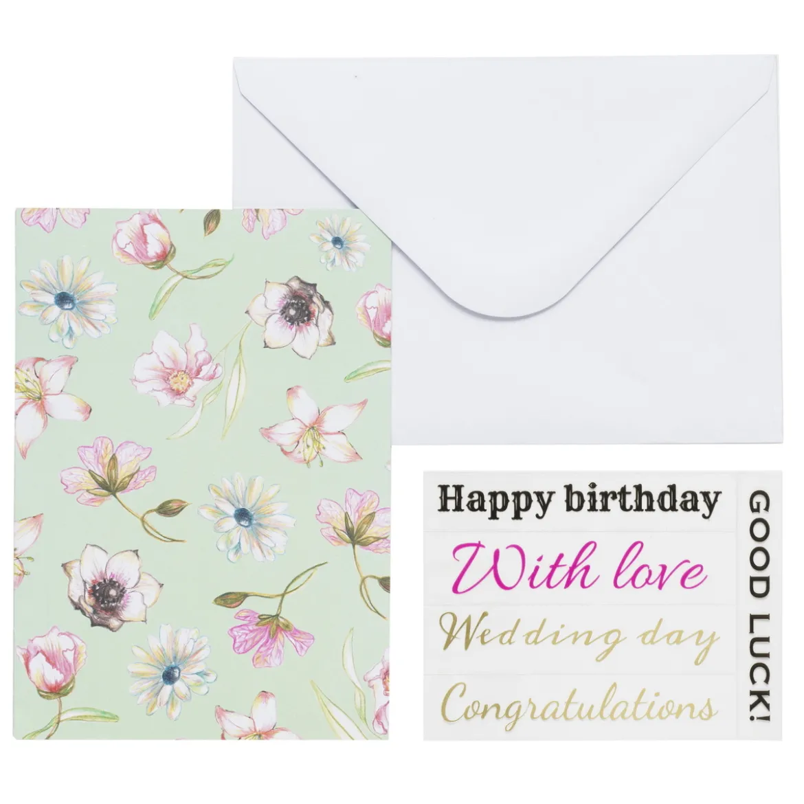 Kortkit A5 (105×148 mm) med kuvert & stickers – Blomster