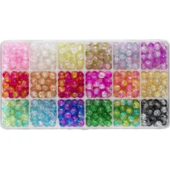 Krackelerade glaspärlor, crackle beads, ca 450 st. i 18 fina färger, Ø8 mm