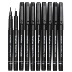Kreatima Fineliners – 10-pack tuschpennor i 10 storlekar 0,1–0,8, 1,0 mm + penselspets