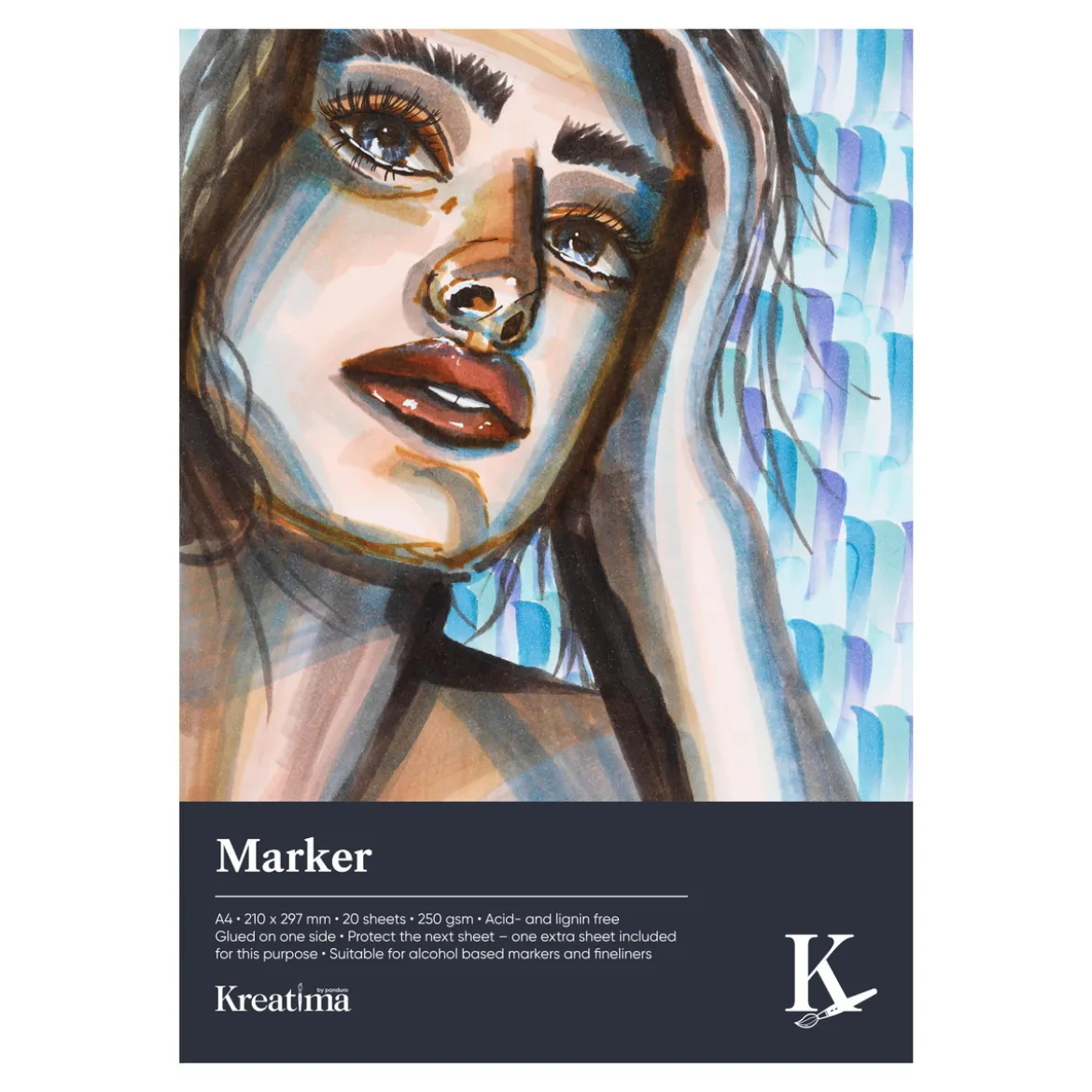 Kreatima Marker ritblock för markers & tuschpennor, A4 (210×297 mm), 20 ark, 250 g/m²