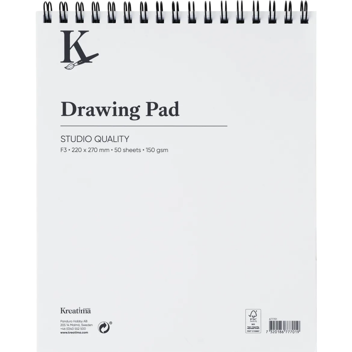 Kreatima Studio Drawing spiralbundet ritblock F3 (220x270 mm), 50 ark, 150 g/m²
