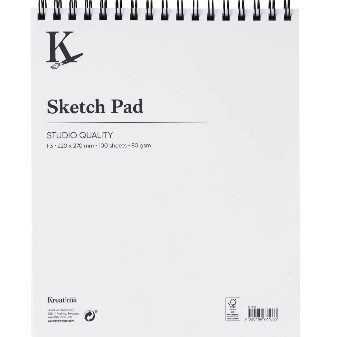 Kreatima Studio Sketch spiralbundet skissblock F3 (220x270 mm), 100 ark, 80 g/m²
