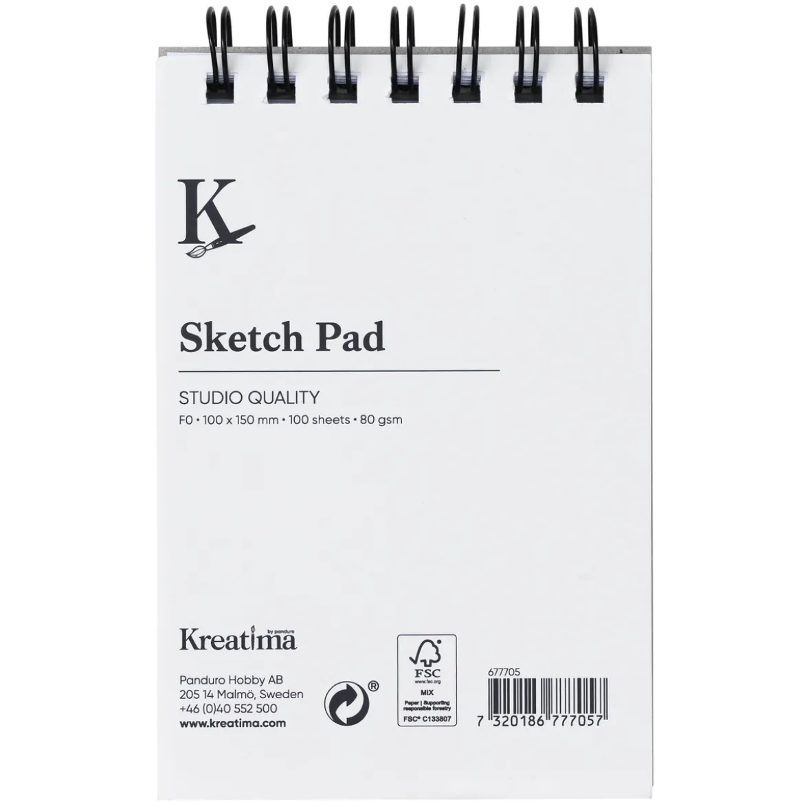 Kreatima Studio Sketch spiralbundet skissblock F0 (100x150 mm), 100 ark, 80 g/m²