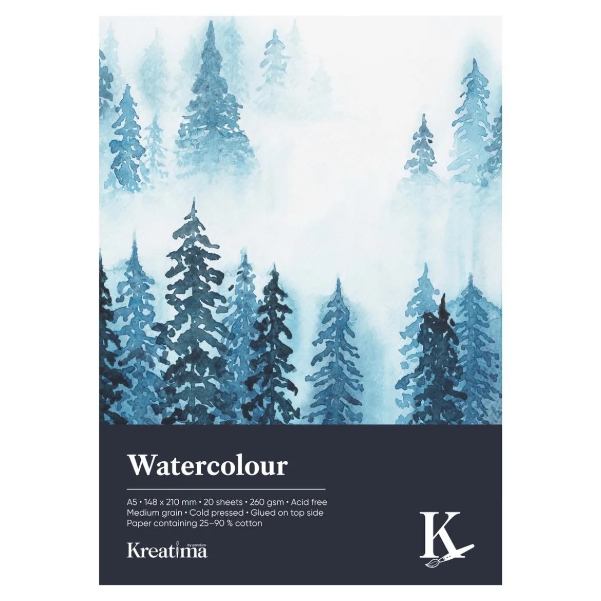 Kreatima Watercolour akvarellblock A5 (148×210 mm), 20 ark, 260 g/m²