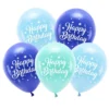 Latexballonger 5-pack Ø26 cm – blått tema med texten Happy Birthday
