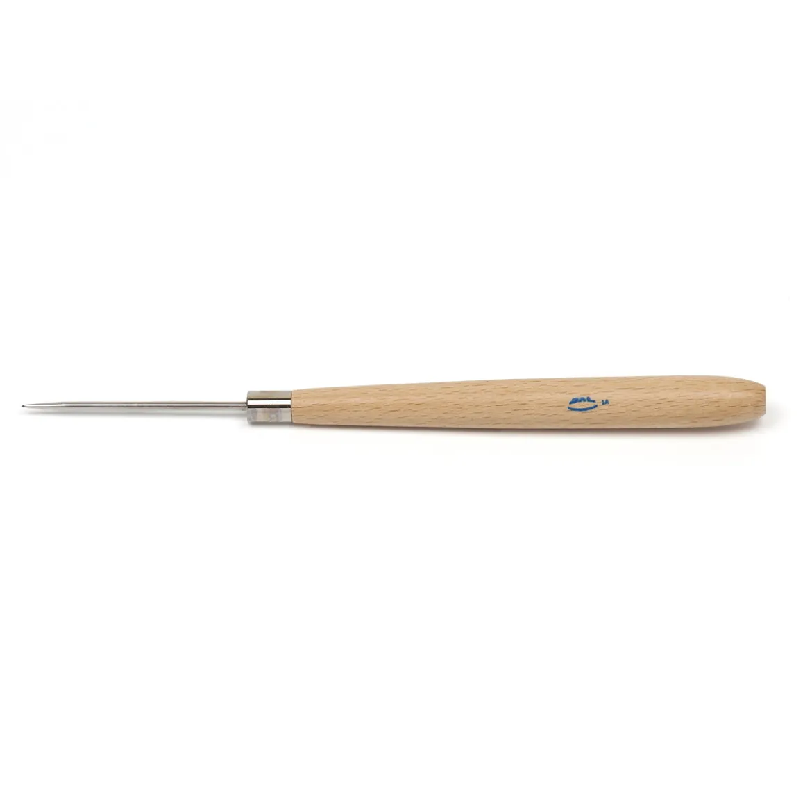 Lerverktyg Punsch, sylformat verktyg av metall med trähandtag. Längd 16 cm
